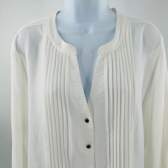 Calvin Klein Ivory V-Neck Long Balloon Sleeve Sheer Flowy Career Blouse Top XL - Picture 5 of 12
